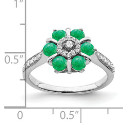 14k White Gold Emerald and Diamond Floral Ring