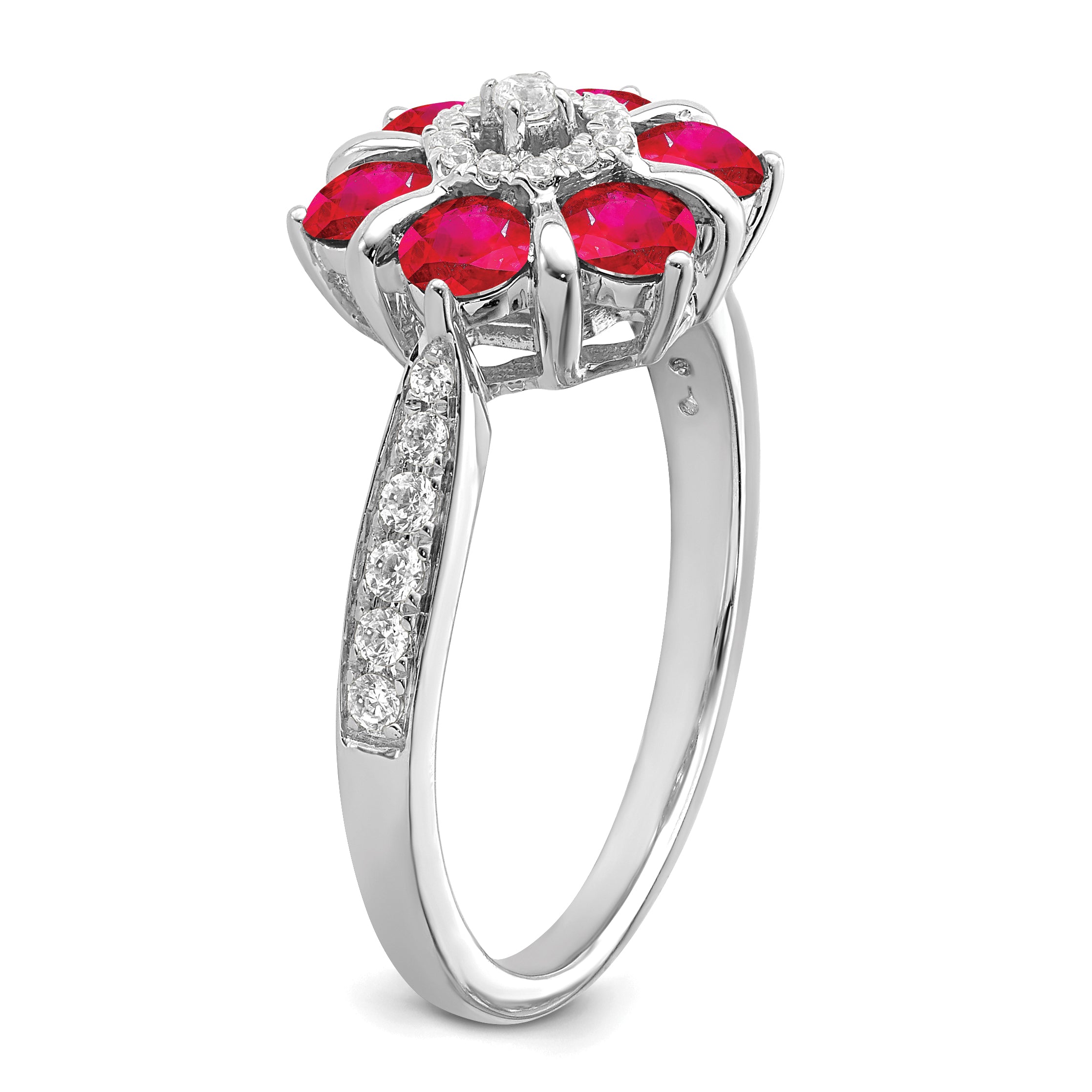 14k White Gold Ruby and Diamond Floral Ring