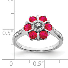 14k White Gold Ruby and Diamond Floral Ring