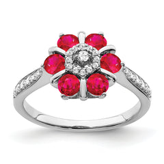 14k White Gold Ruby and Diamond Floral Ring