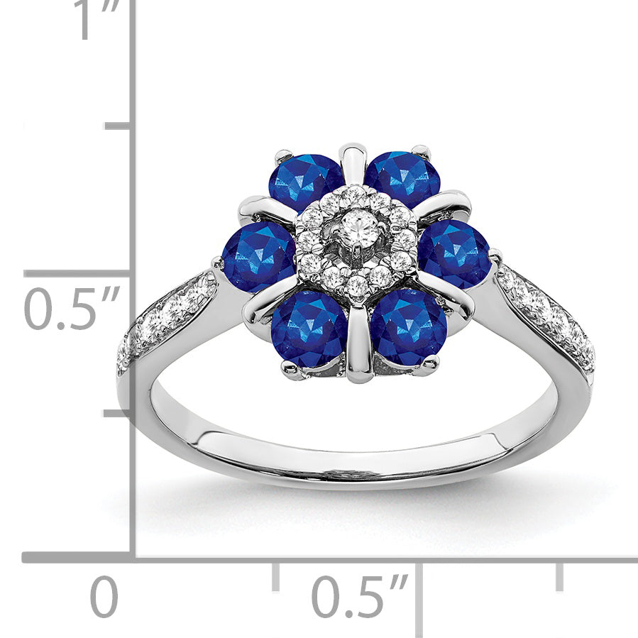 14k White Gold Sapphire and Diamond Floral Ring