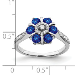 14k White Gold Sapphire and Diamond Floral Ring