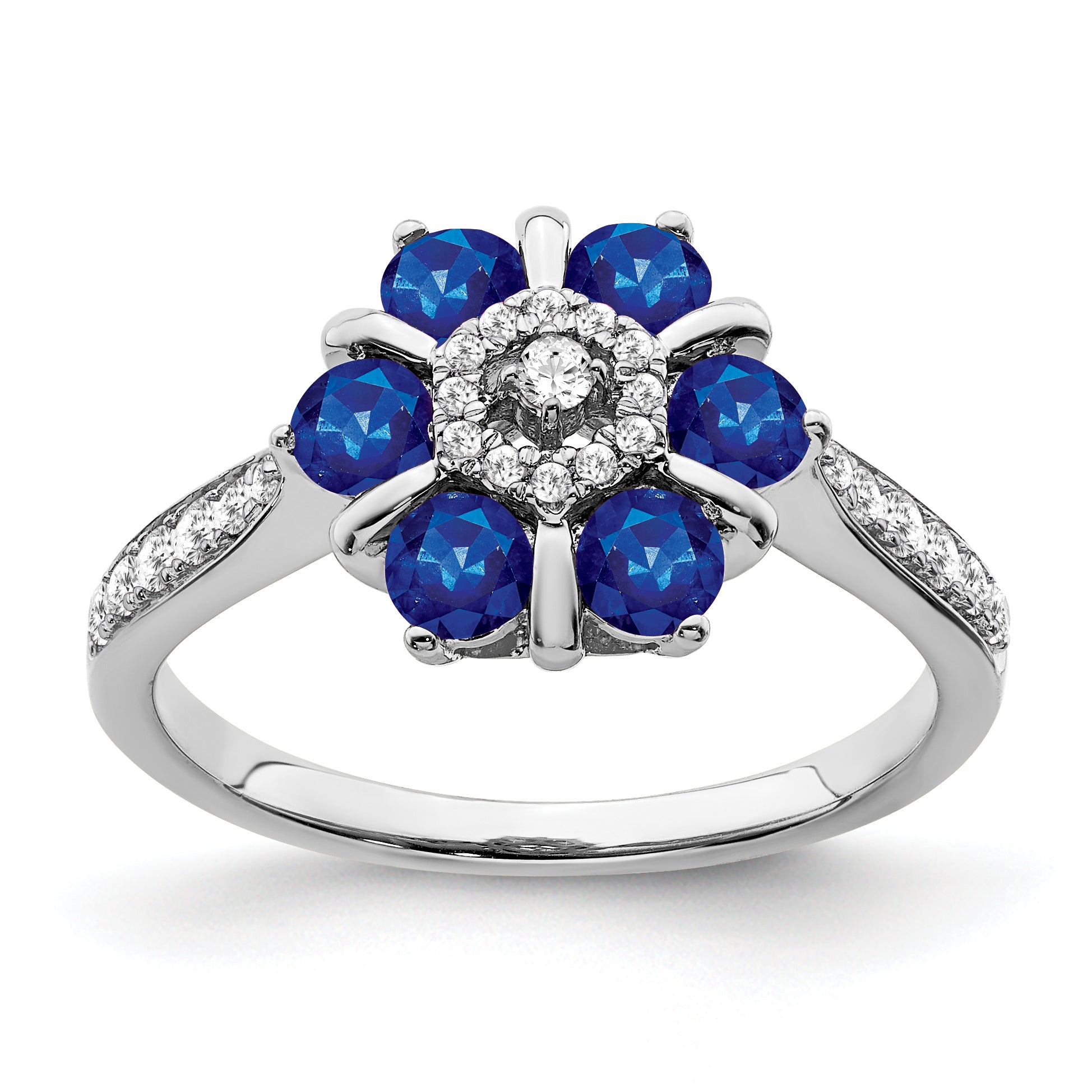 14k White Gold Sapphire and Diamond Floral Ring