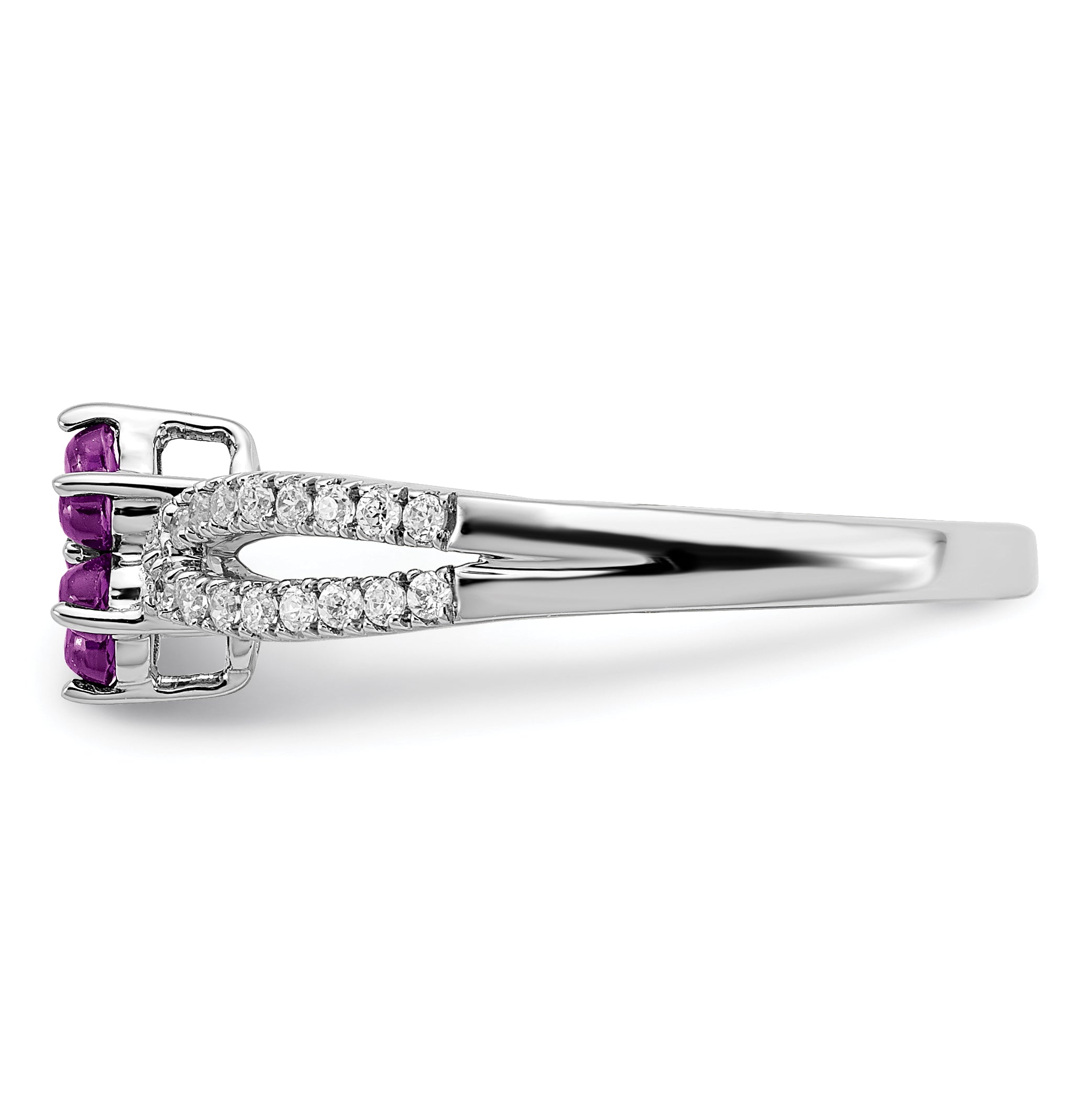 14k White Gold Amethyst and Diamond Floral Ring