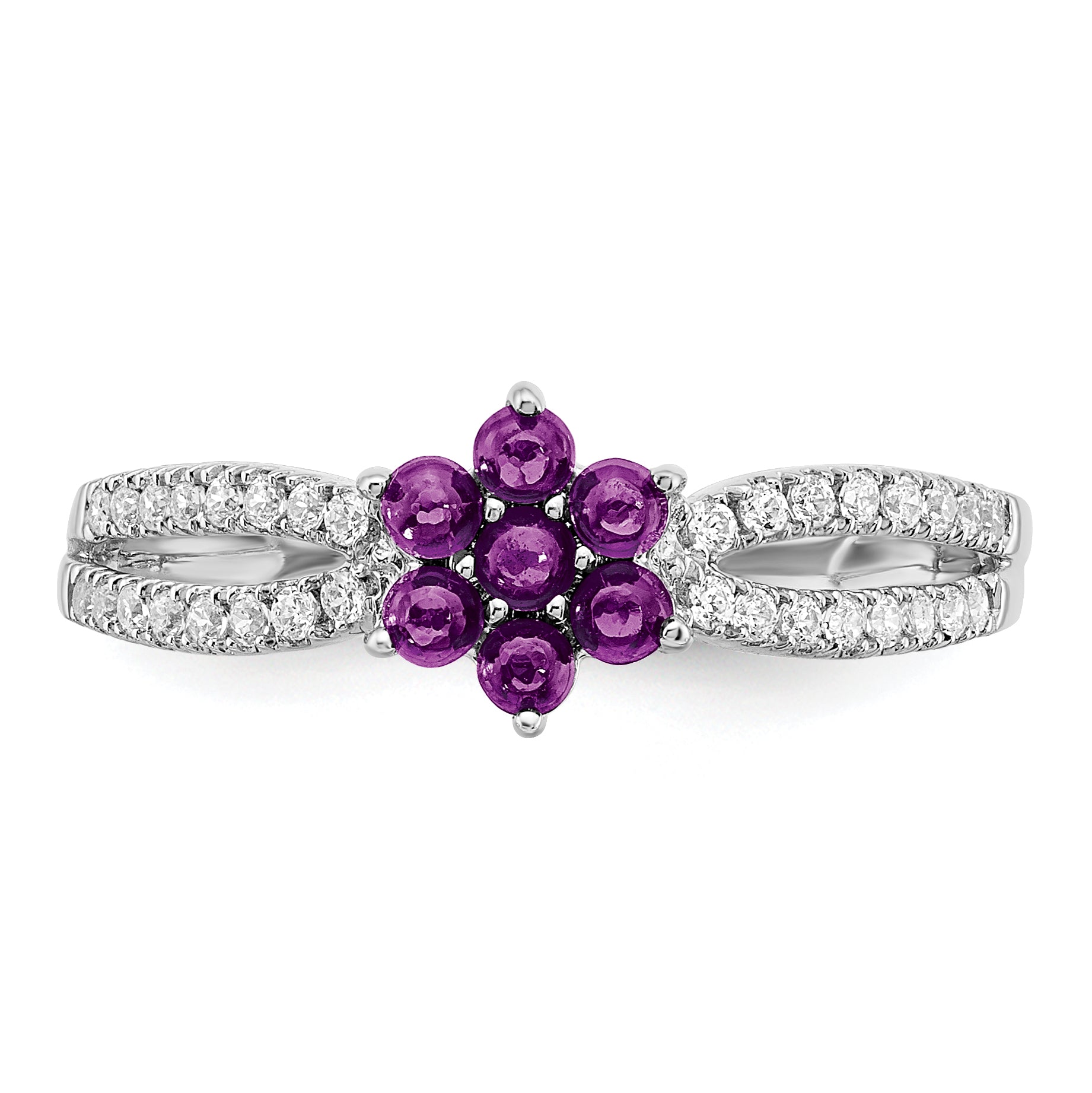 14k White Gold Amethyst and Diamond Floral Ring