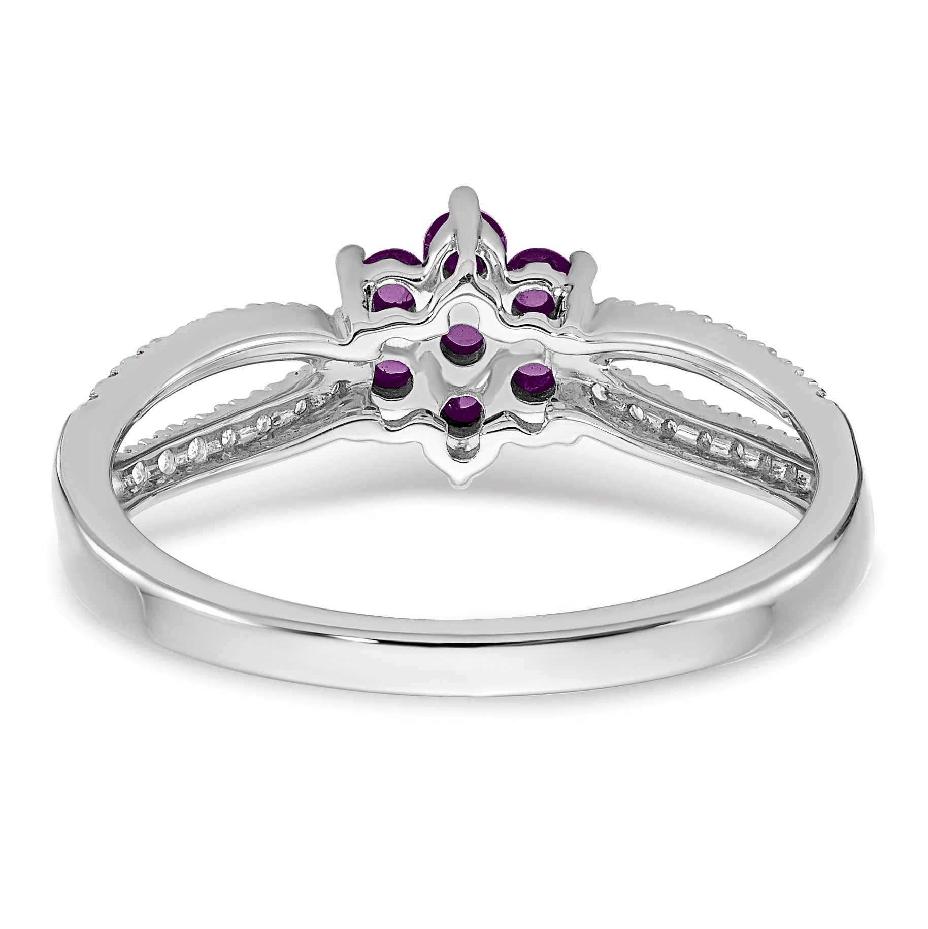 14k White Gold Amethyst and Diamond Floral Ring