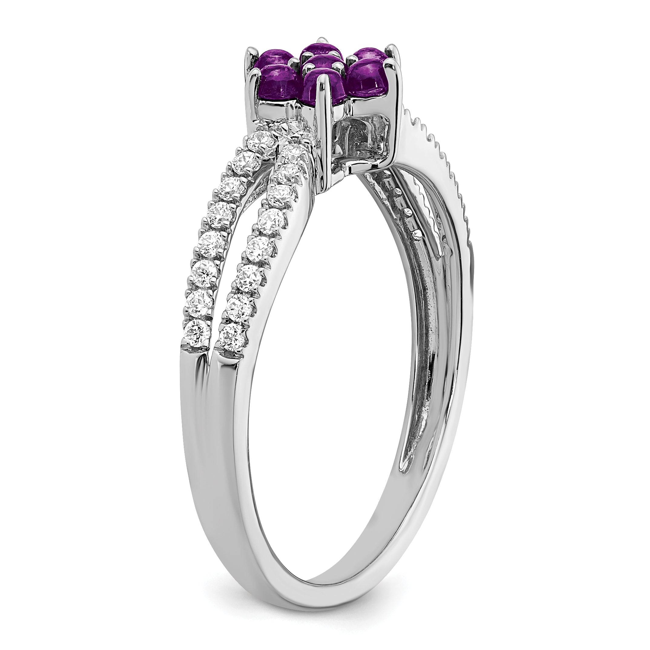 14k White Gold Amethyst and Diamond Floral Ring