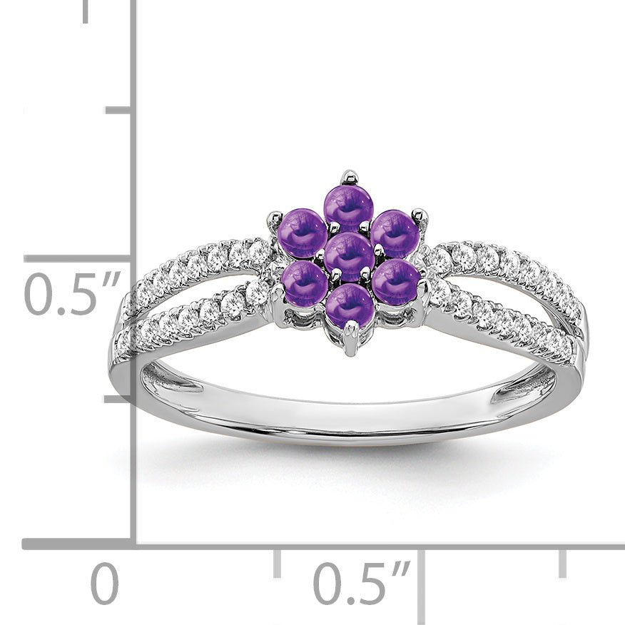 14k White Gold Amethyst and Diamond Floral Ring