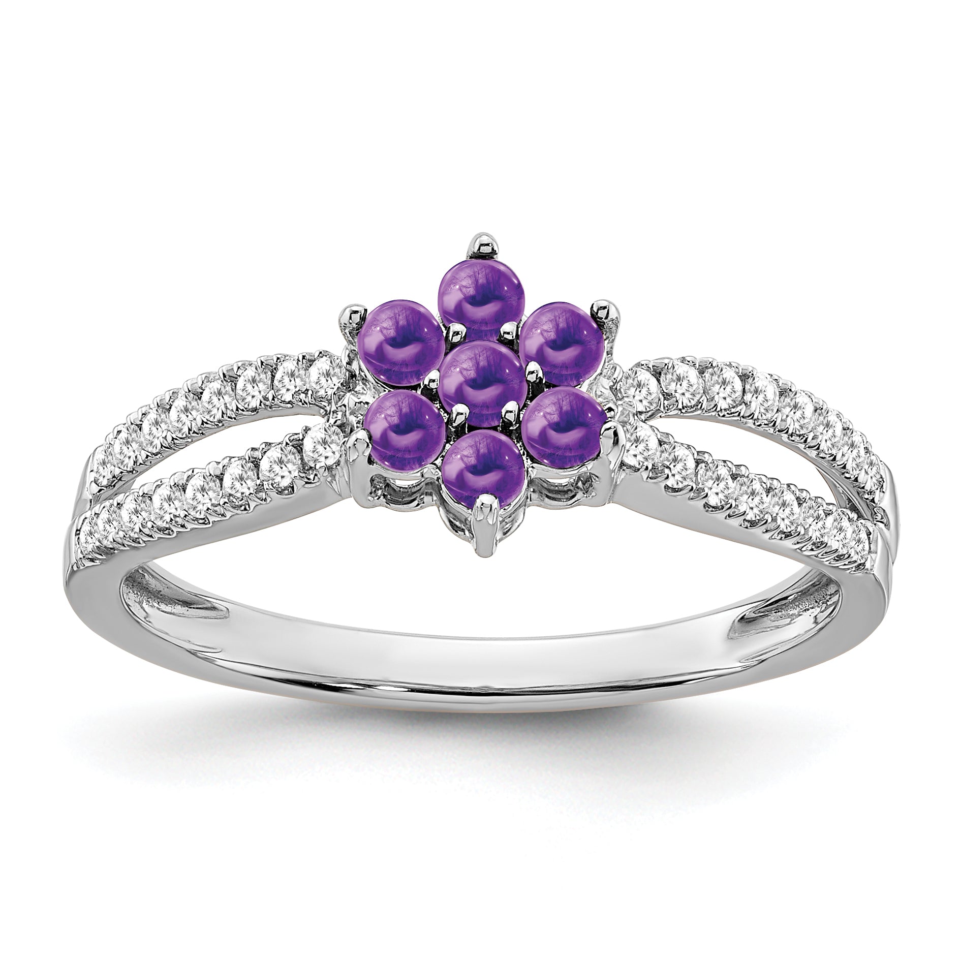 14k White Gold Amethyst and Diamond Floral Ring