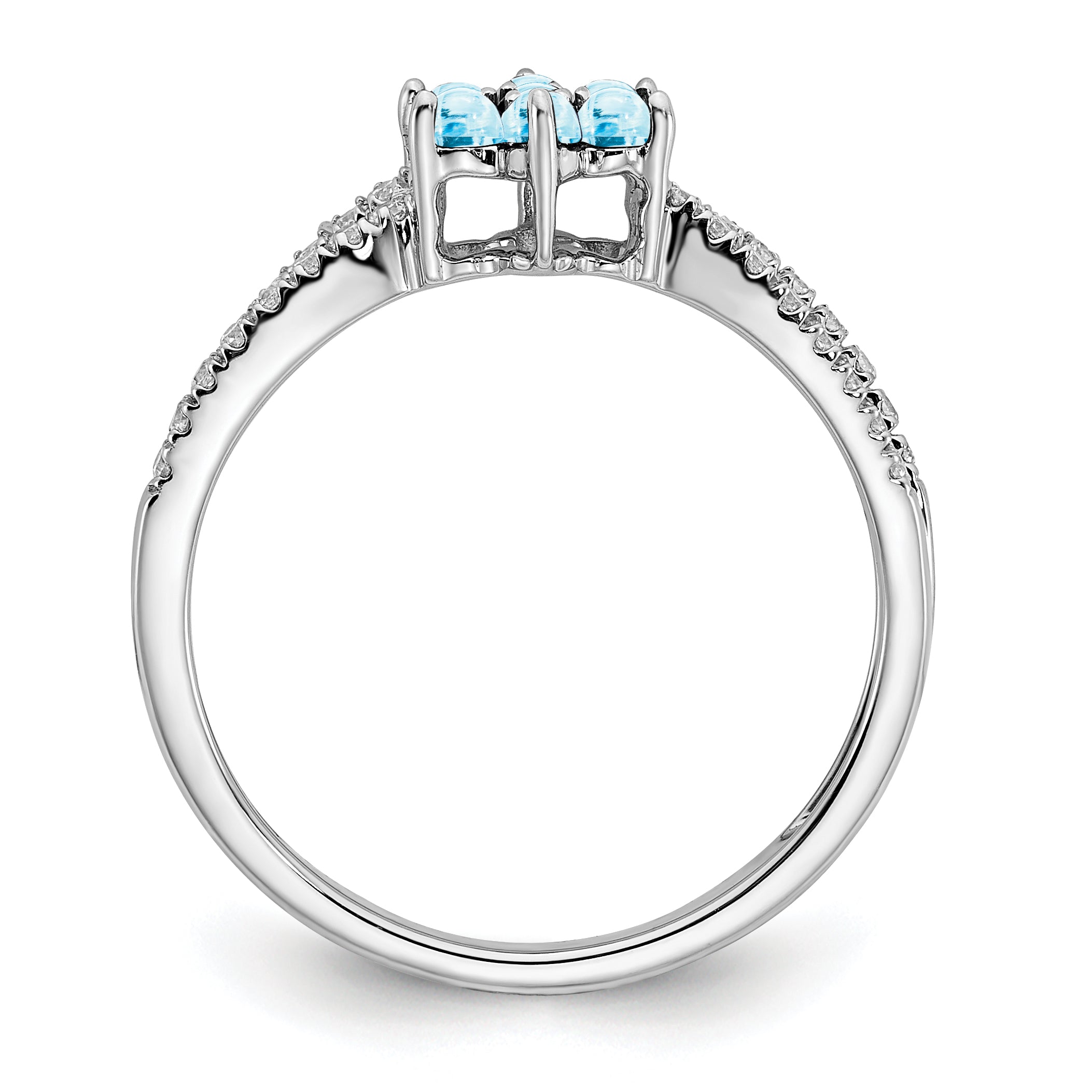 14k White Gold Blue Topaz and Diamond Floral Ring