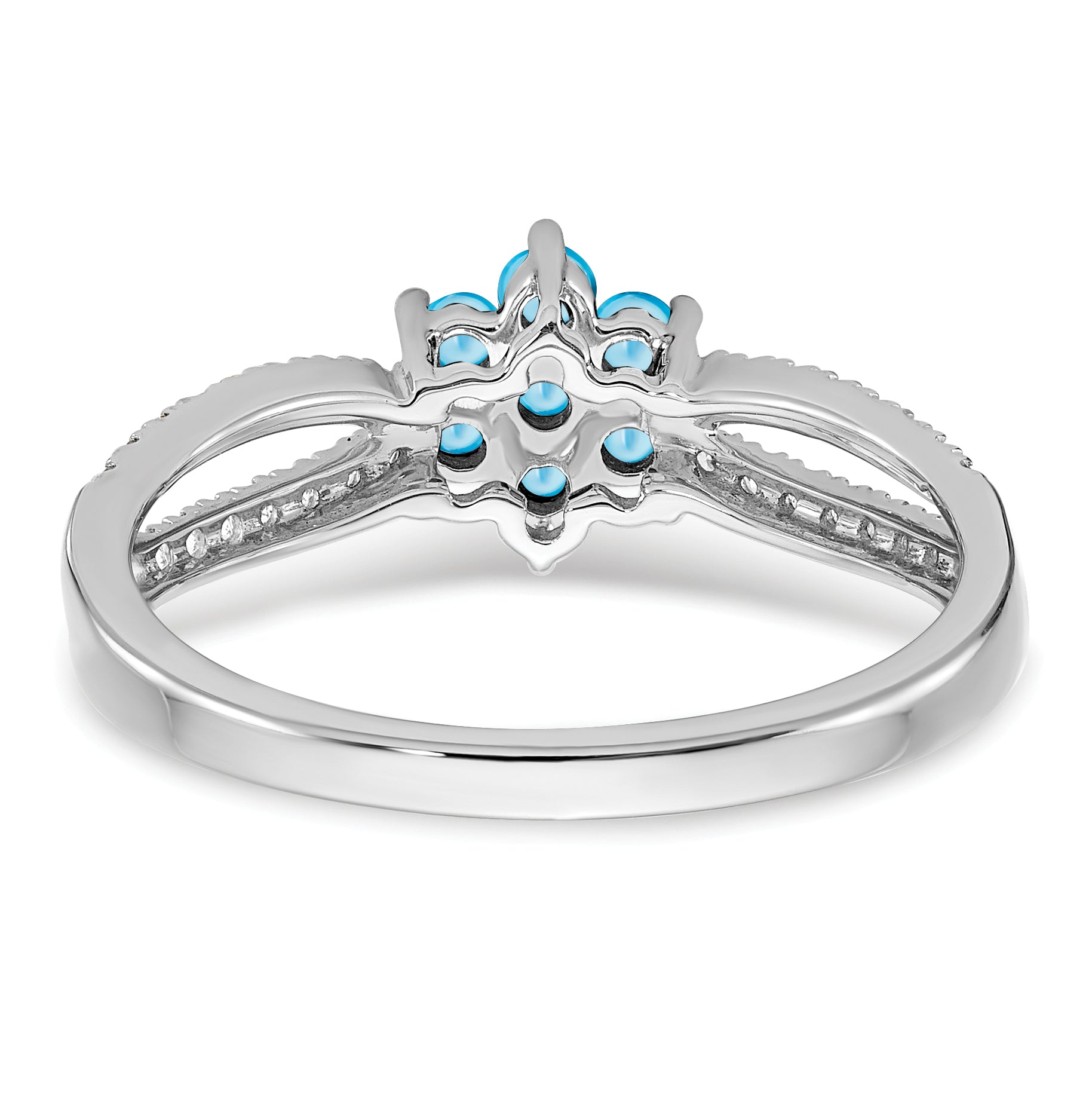 14k White Gold Blue Topaz and Diamond Floral Ring