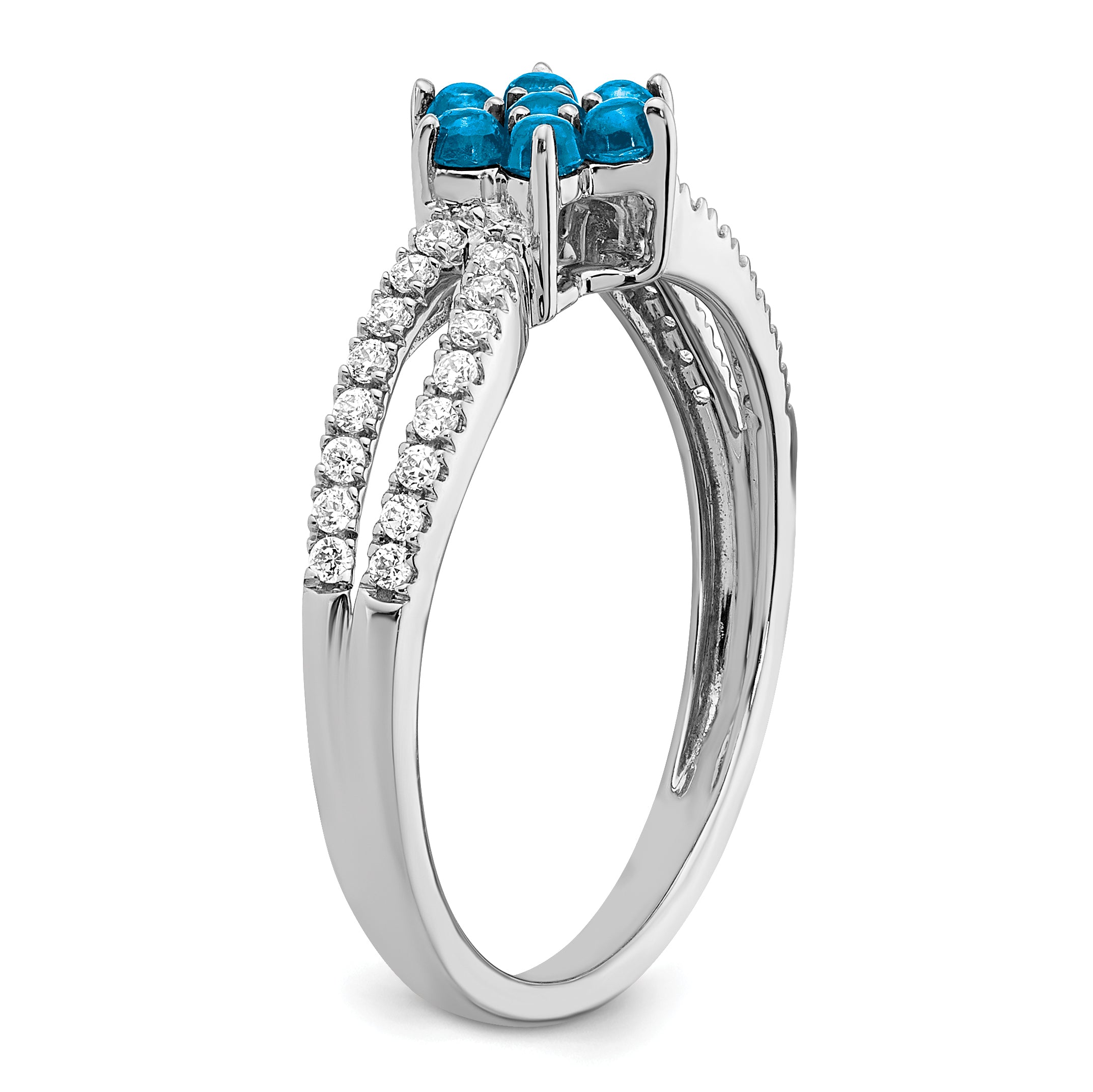 14k White Gold Blue Topaz and Diamond Floral Ring