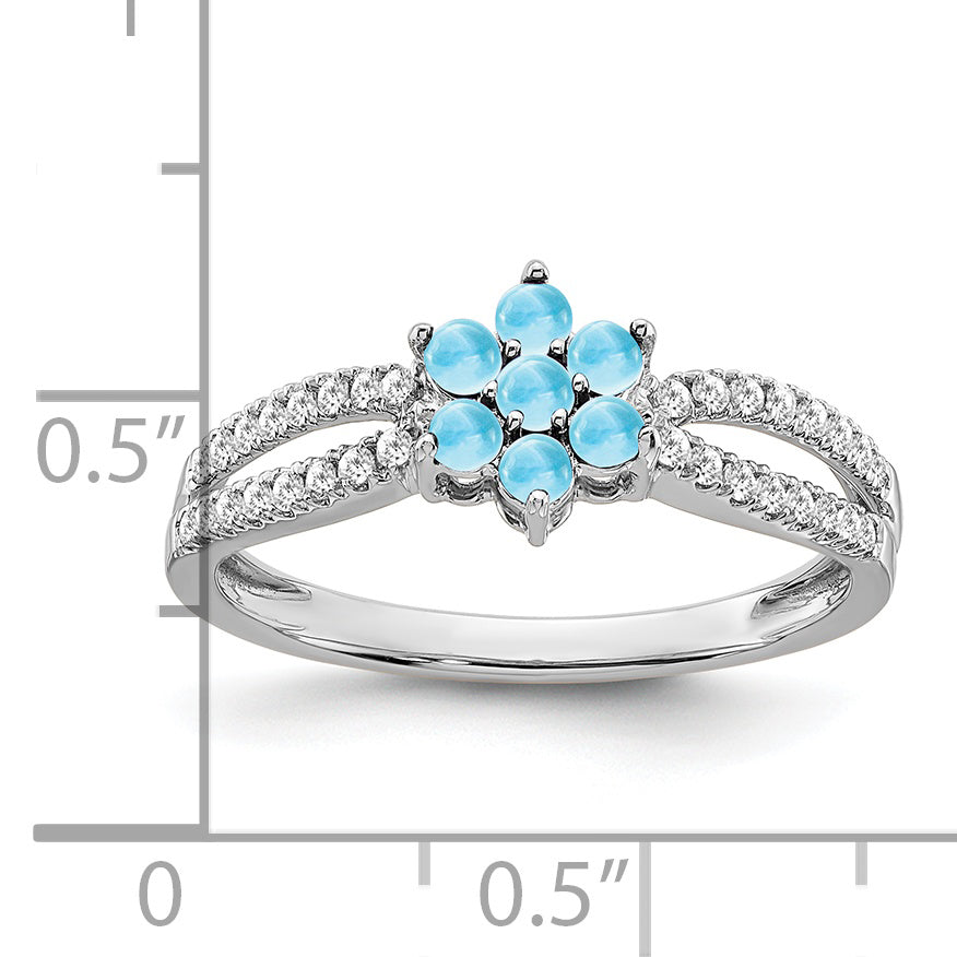 14k White Gold Blue Topaz and Diamond Floral Ring