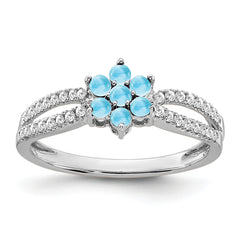 14k White Gold Blue Topaz and Diamond Floral Ring