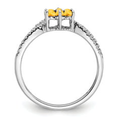 14k White Gold Citrine and Diamond Floral Ring