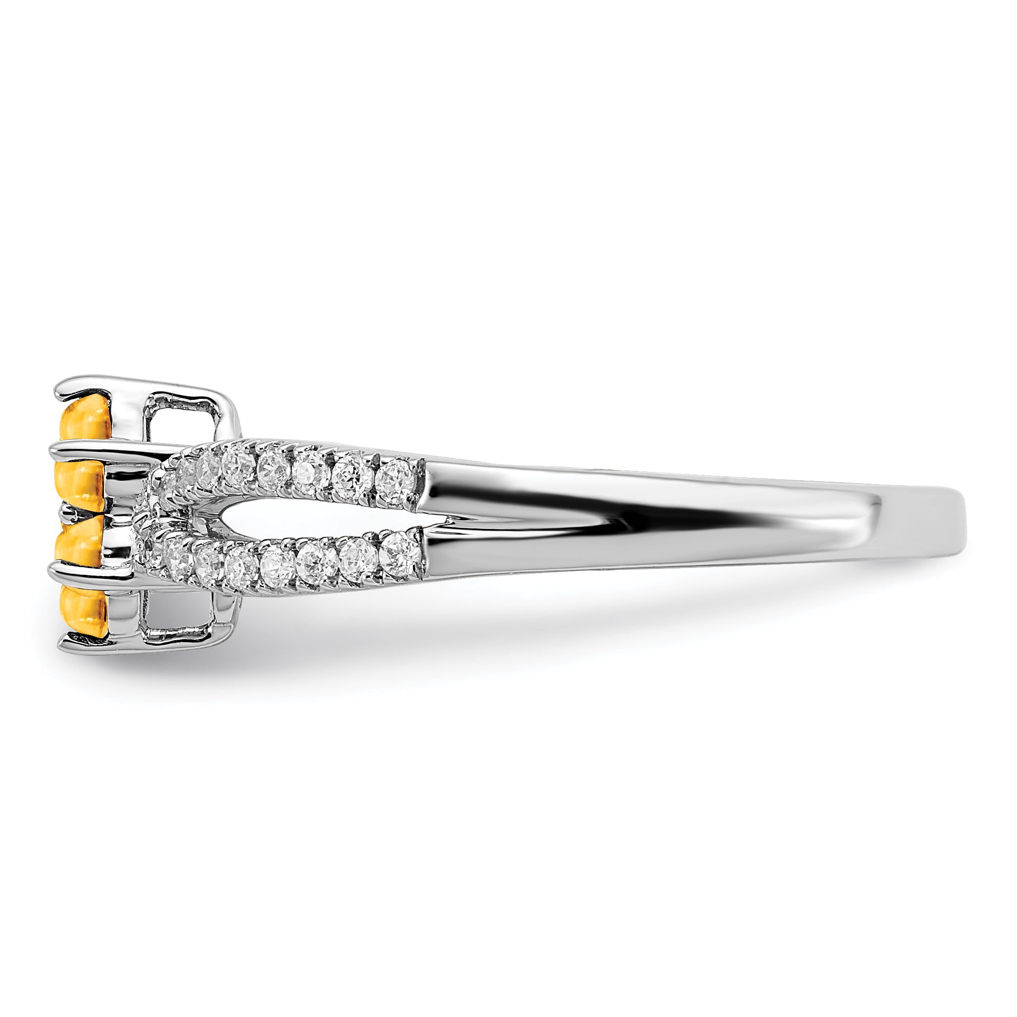 14k White Gold Citrine and Diamond Floral Ring