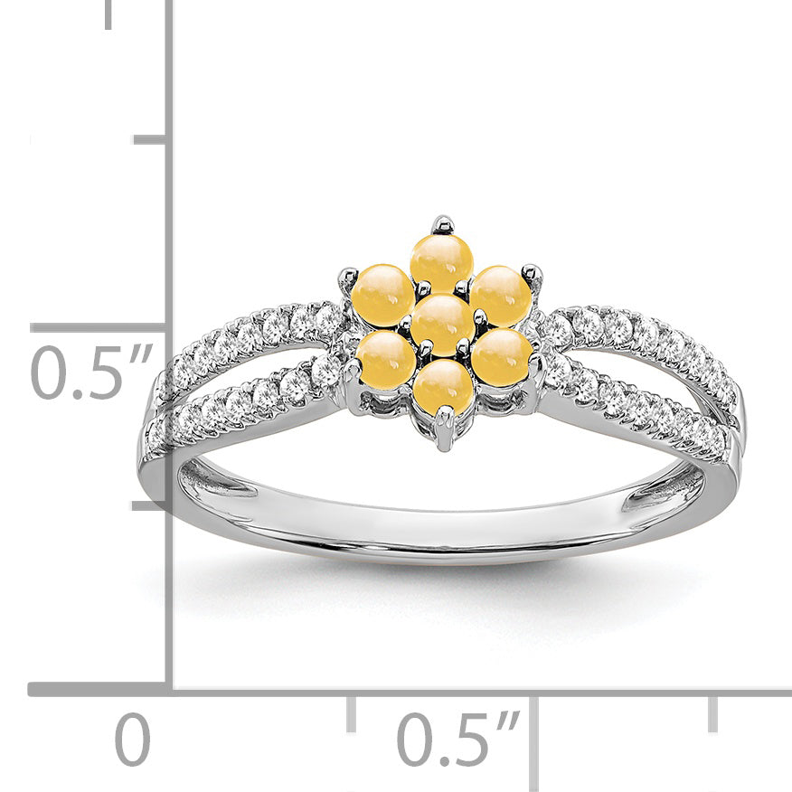 14k White Gold Citrine and Diamond Floral Ring