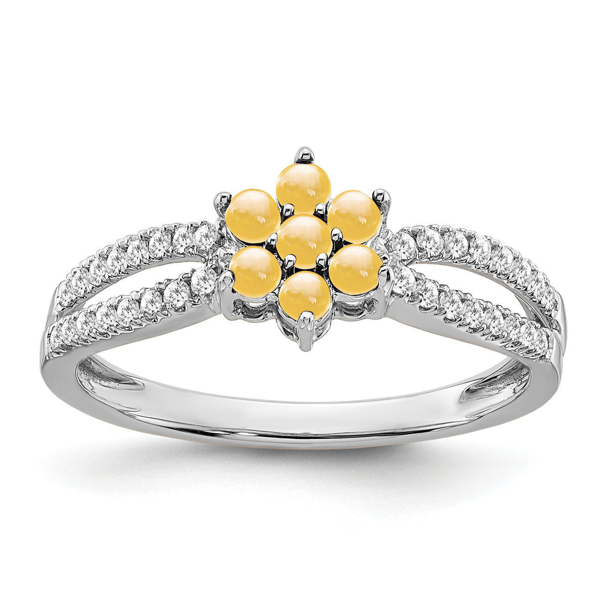 14k White Gold Citrine and Diamond Floral Ring