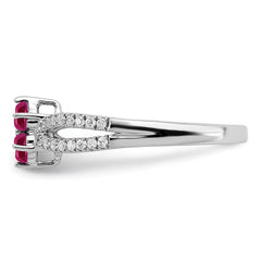 14k White Gold Ruby and Diamond Floral Ring