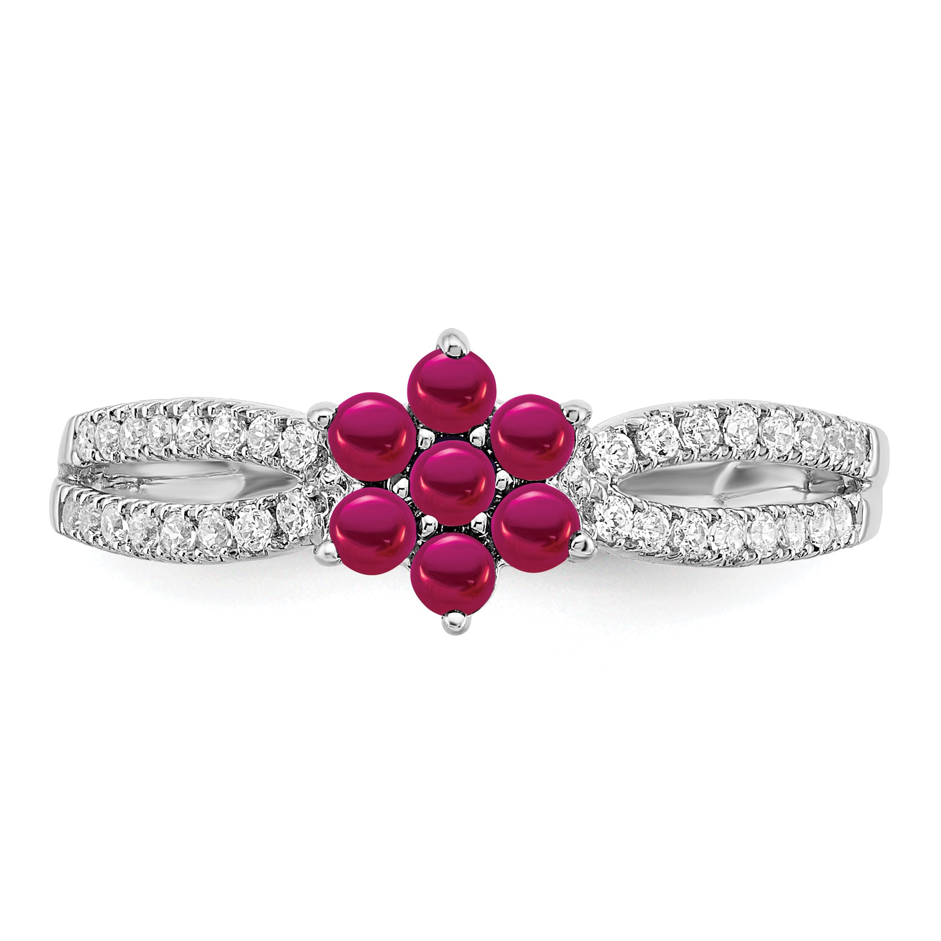 14k White Gold Ruby and Diamond Floral Ring