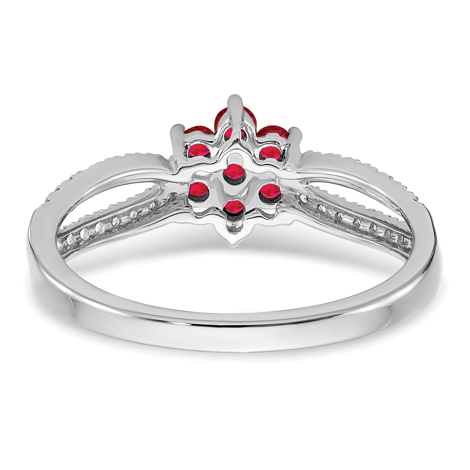 14k White Gold Ruby and Diamond Floral Ring