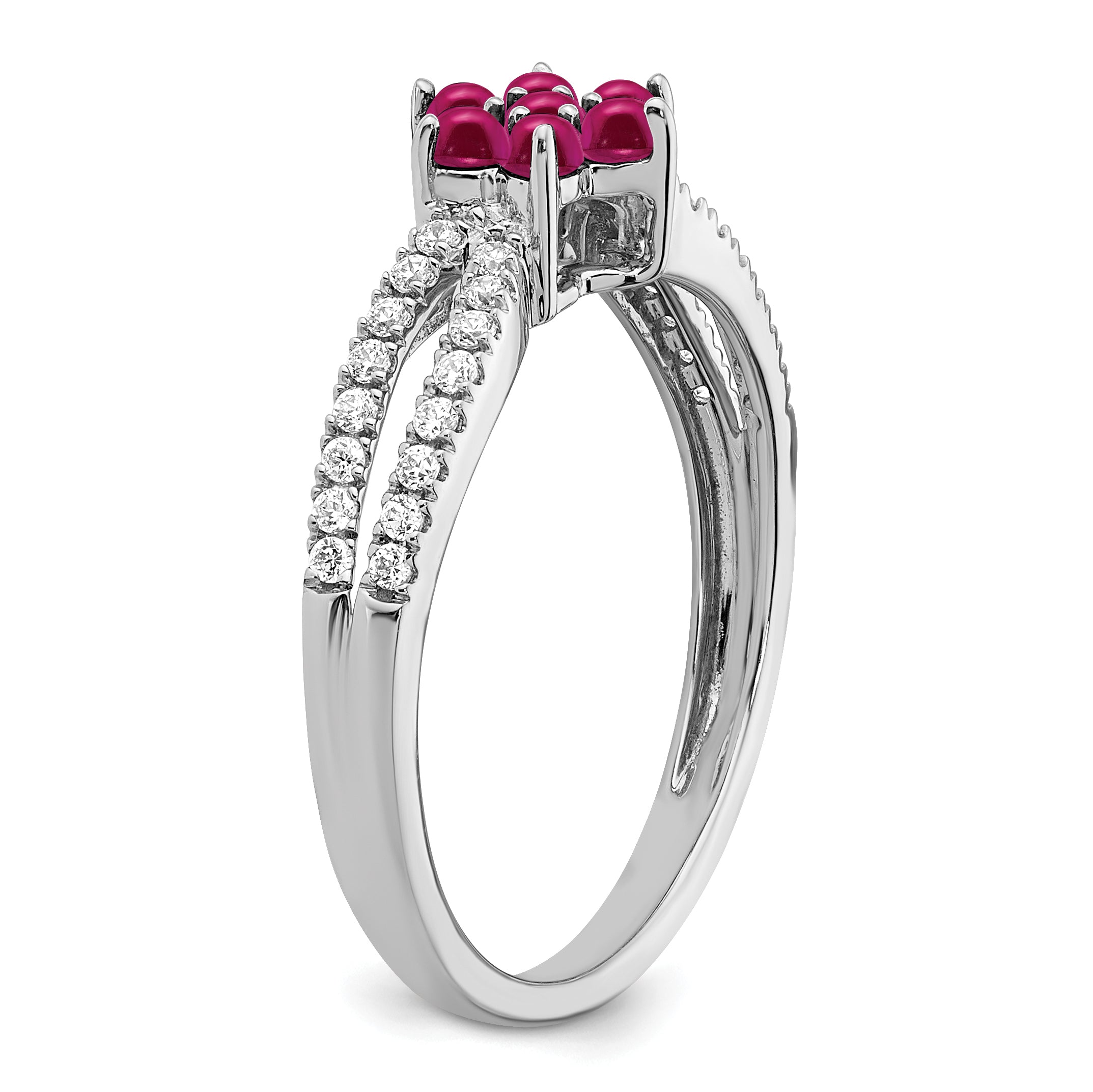 14k White Gold Ruby and Diamond Floral Ring