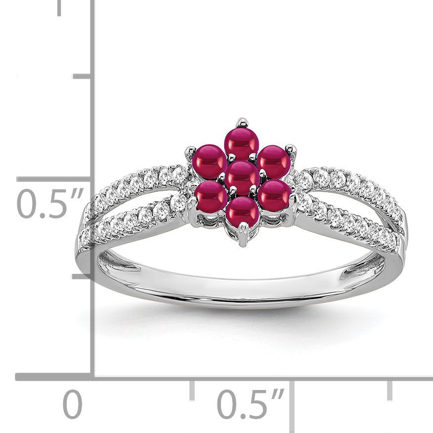 14k White Gold Ruby and Diamond Floral Ring