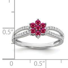 14k White Gold Ruby and Diamond Floral Ring