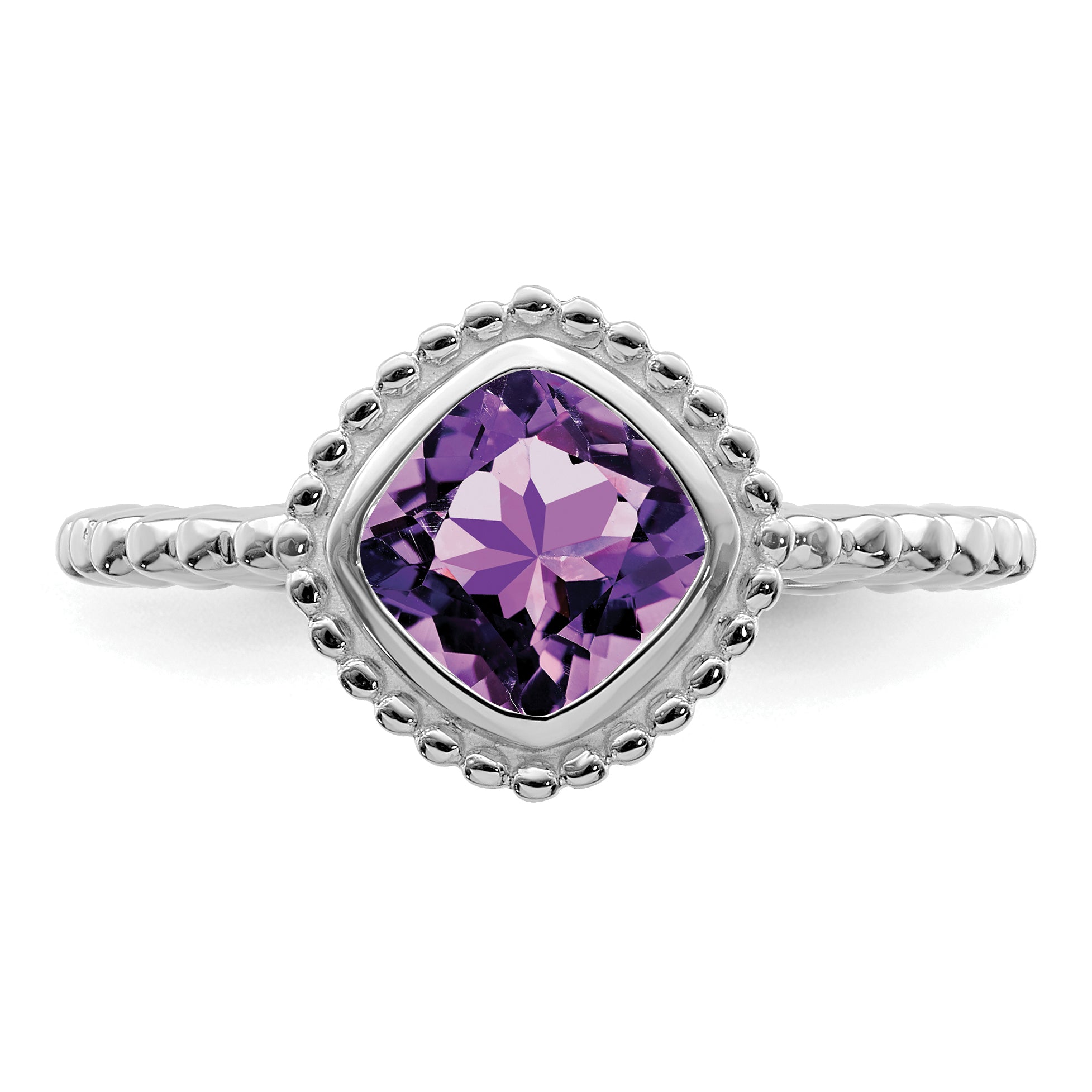 14k White Gold Cushion Amethyst Ring