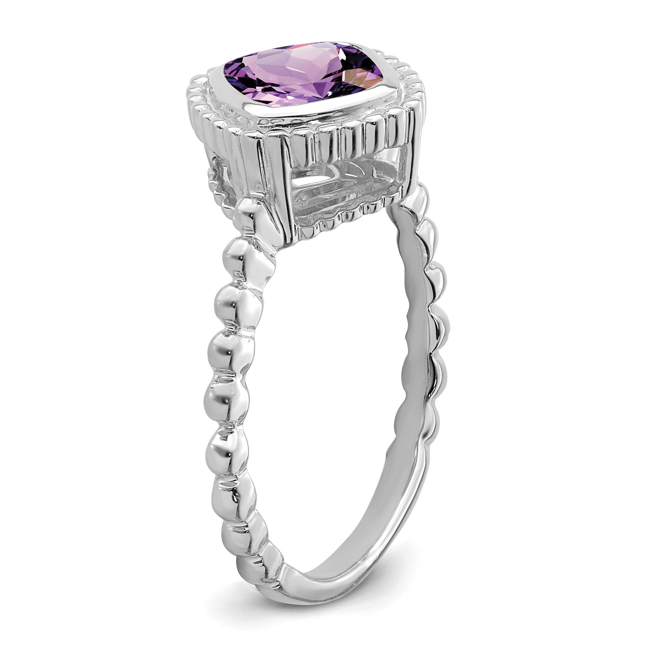 14k White Gold Cushion Amethyst Ring