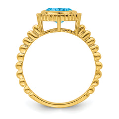 14k Cushion Blue Topaz Ring