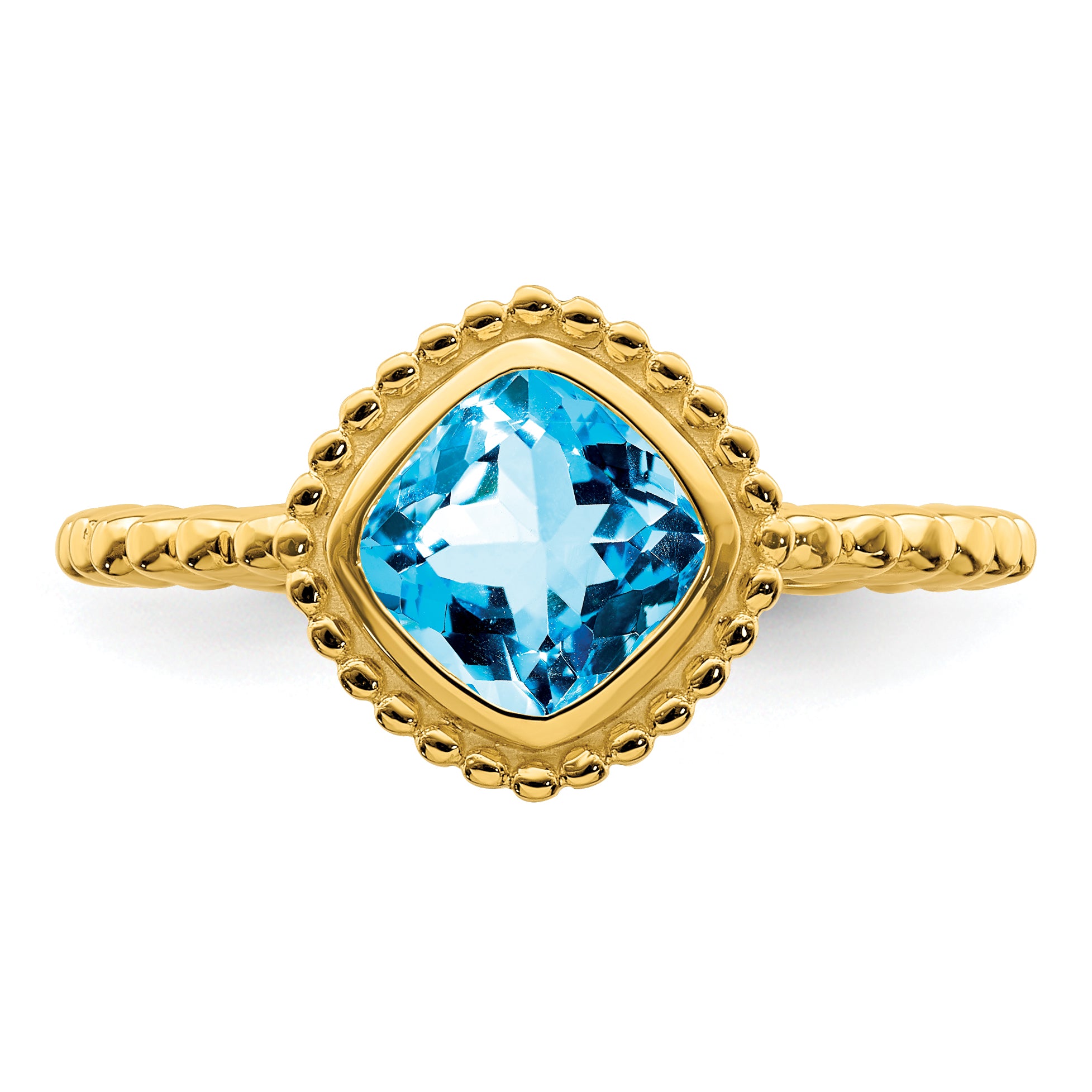 14k Cushion Blue Topaz Ring