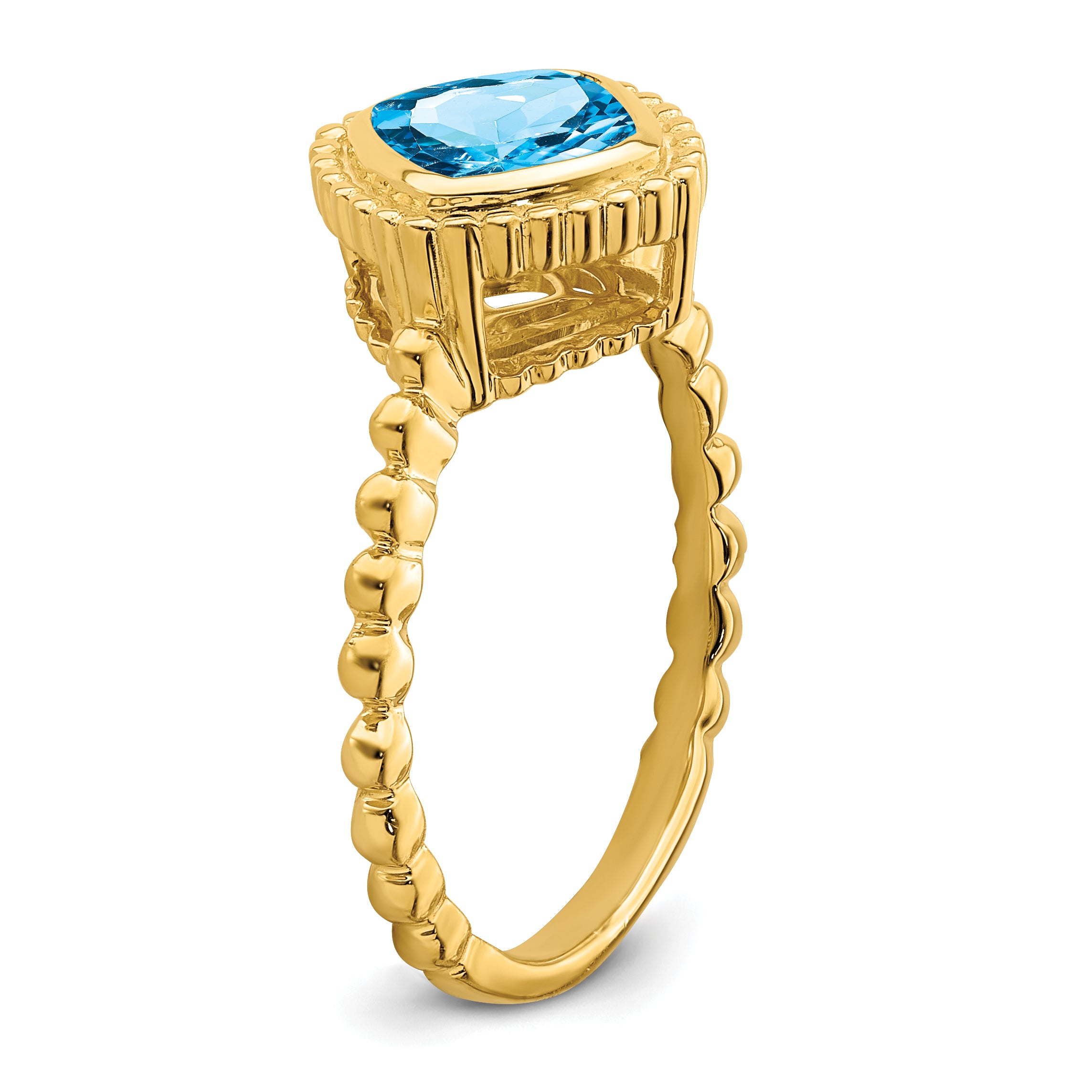 14k Cushion Blue Topaz Ring