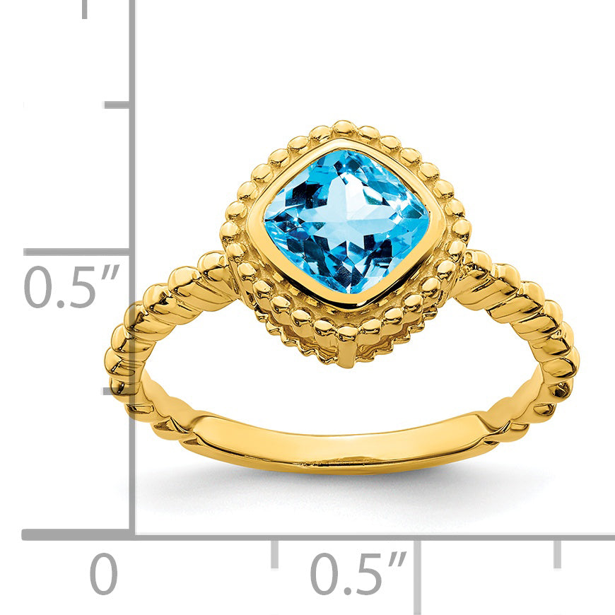 14k Cushion Blue Topaz Ring