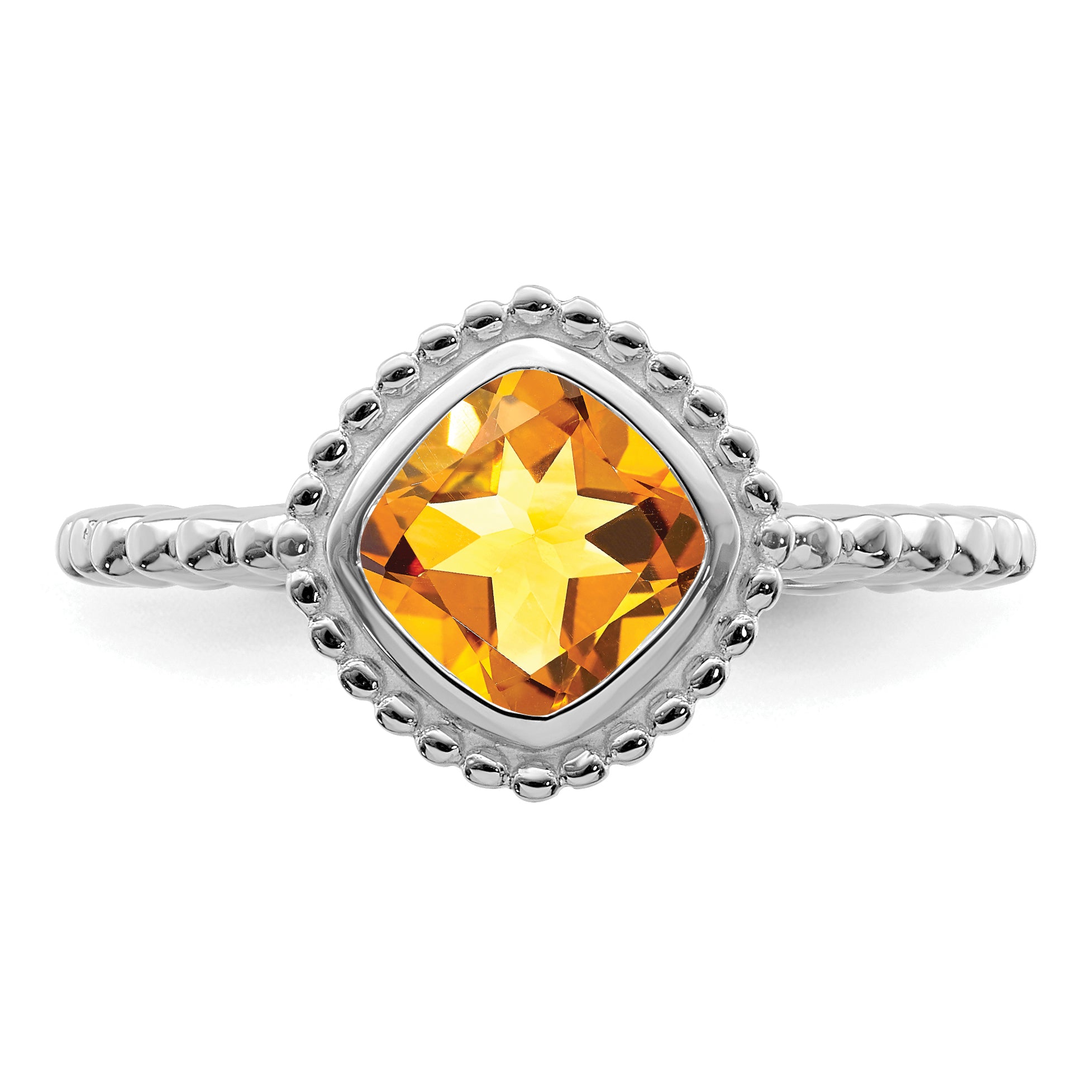 14k White Gold Cushion Citrine Ring