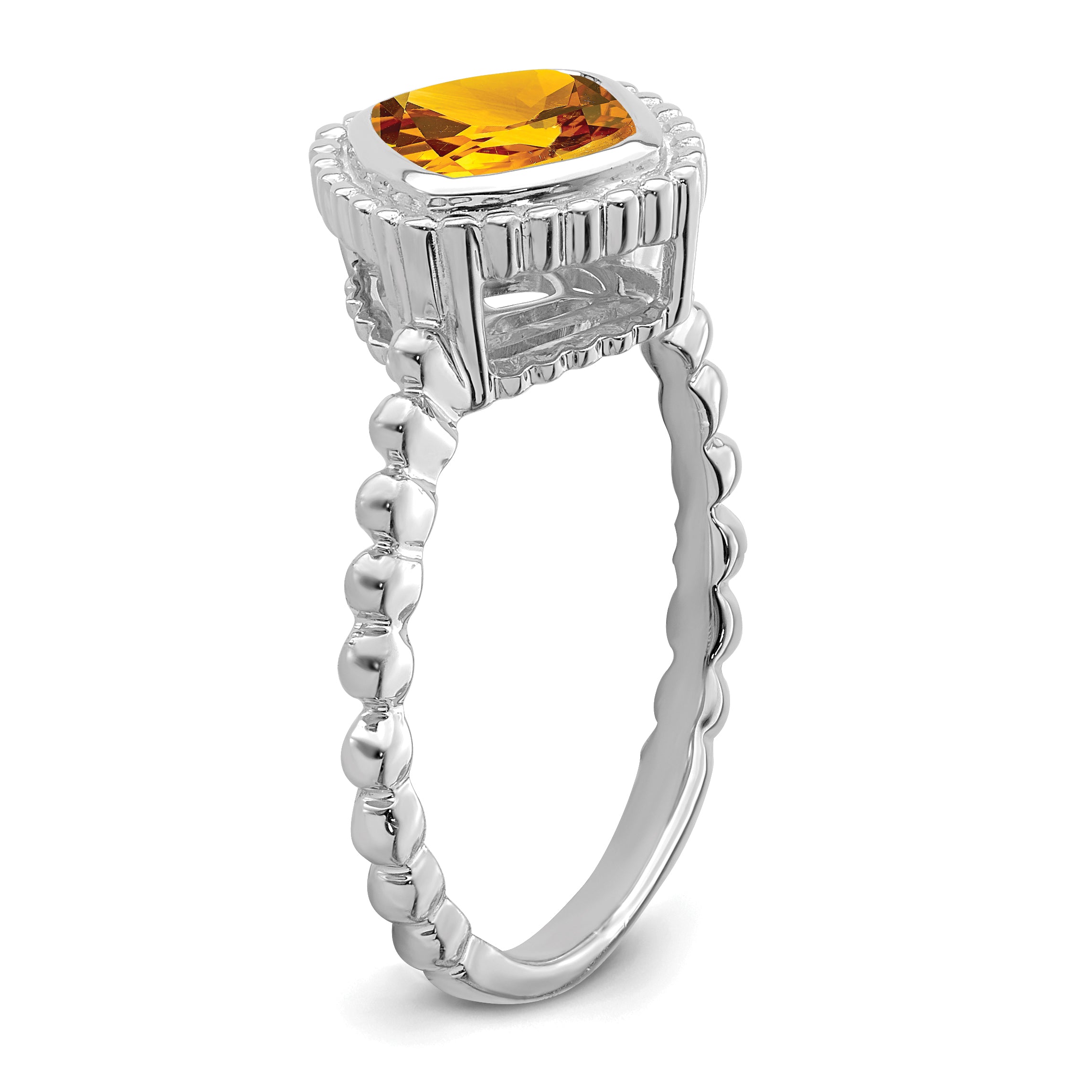 14k White Gold Cushion Citrine Ring