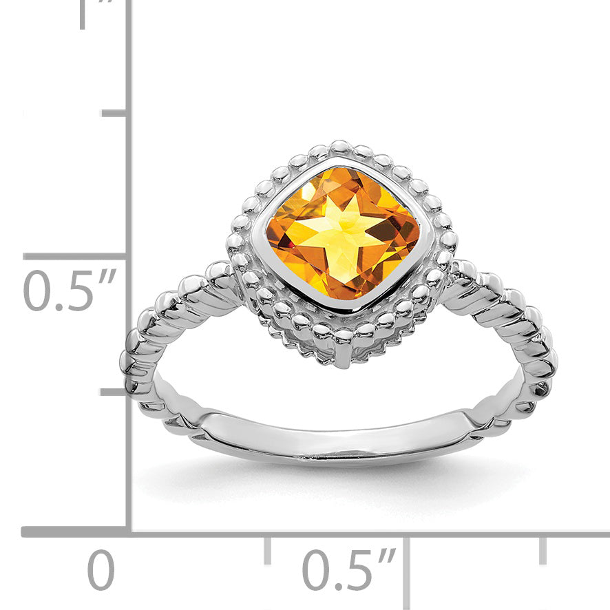 14k White Gold Cushion Citrine Ring