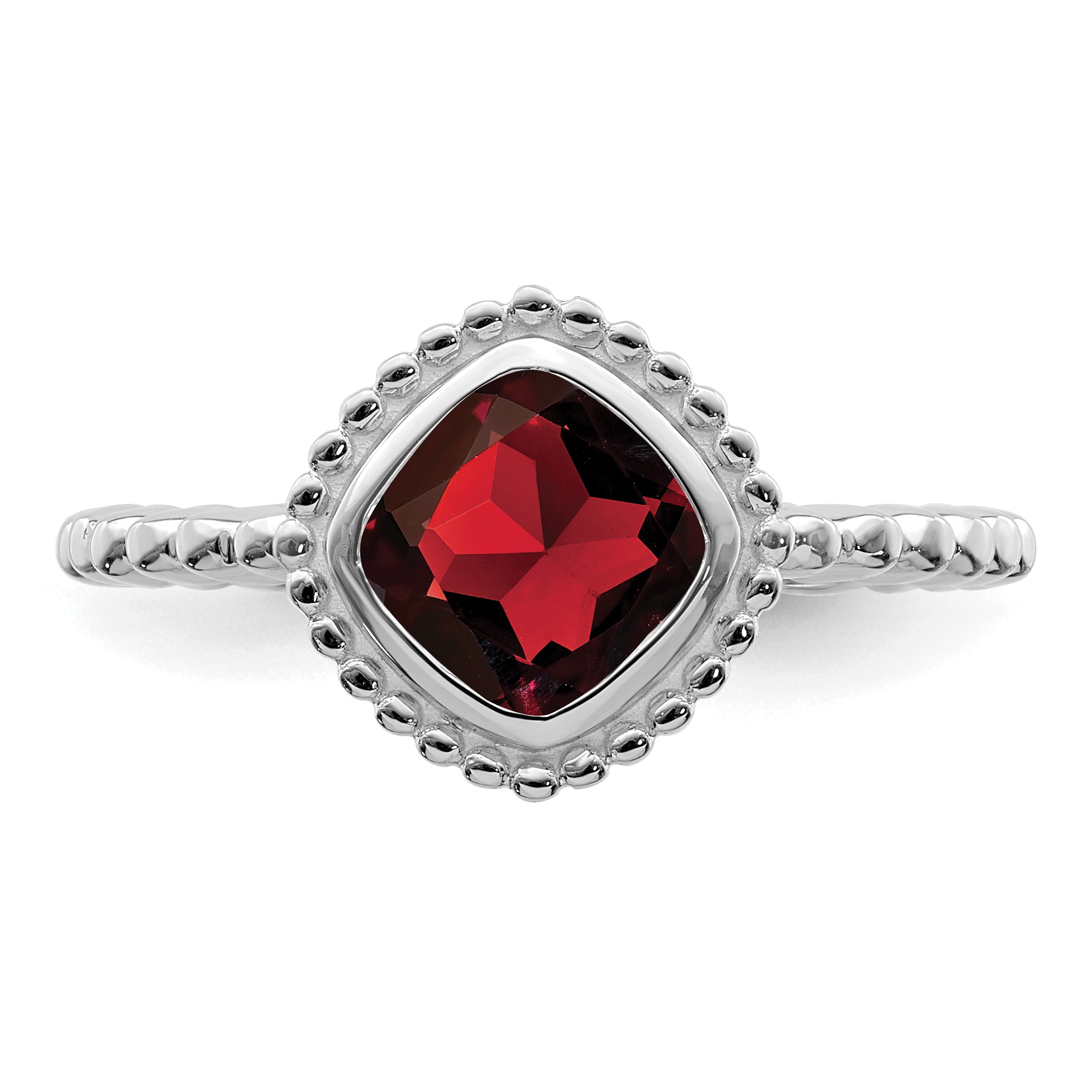 14k White Gold Cushion Garnet Ring