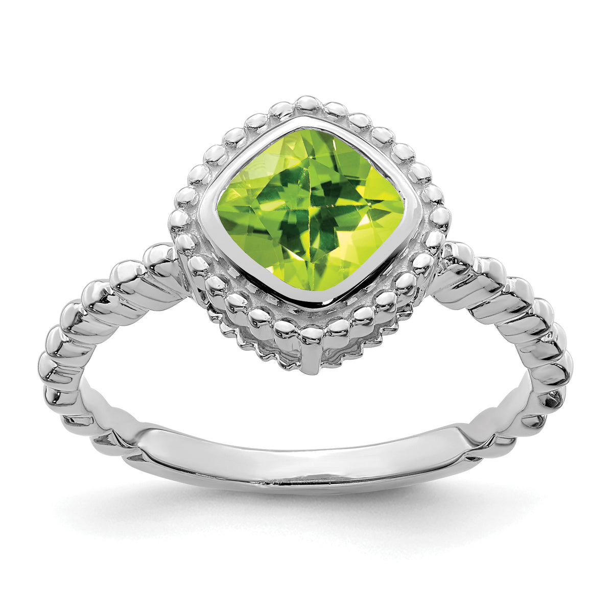 10k White Gold Cushion Peridot Ring