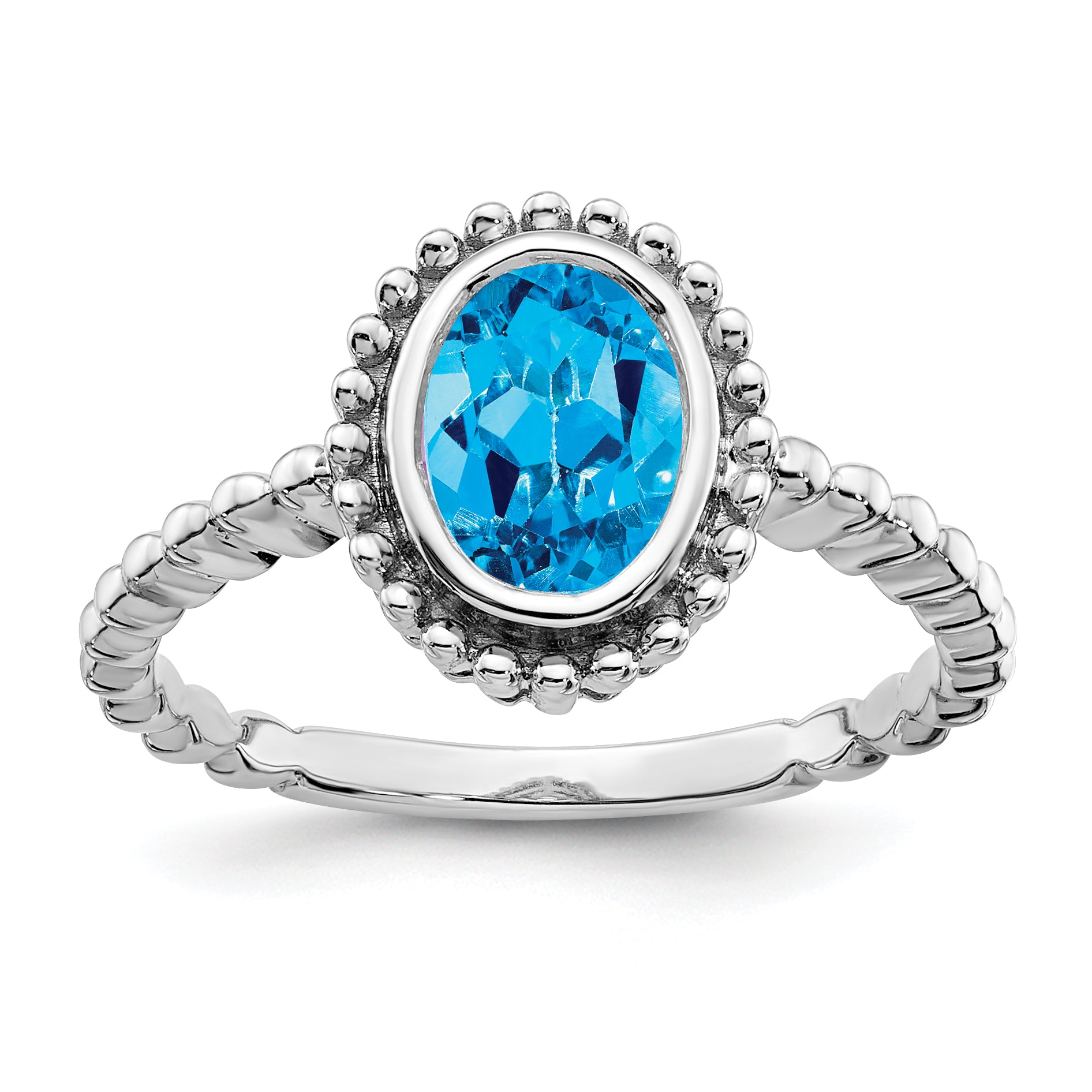 14k White Gold Oval Blue Topaz Ring