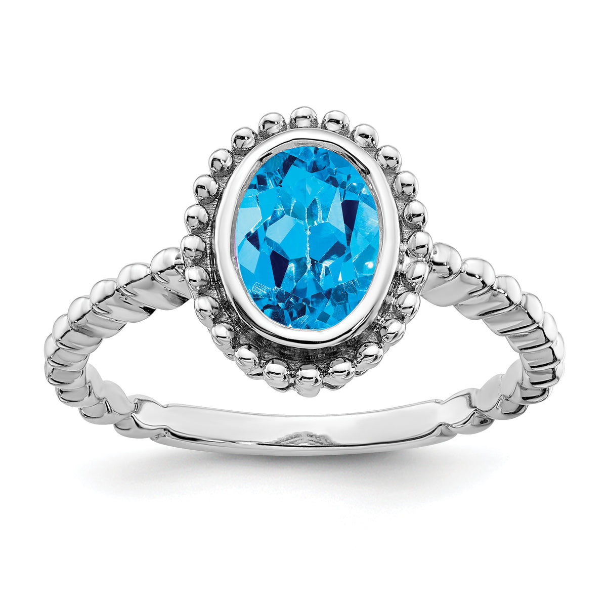 14k White Gold Oval Blue Topaz Ring