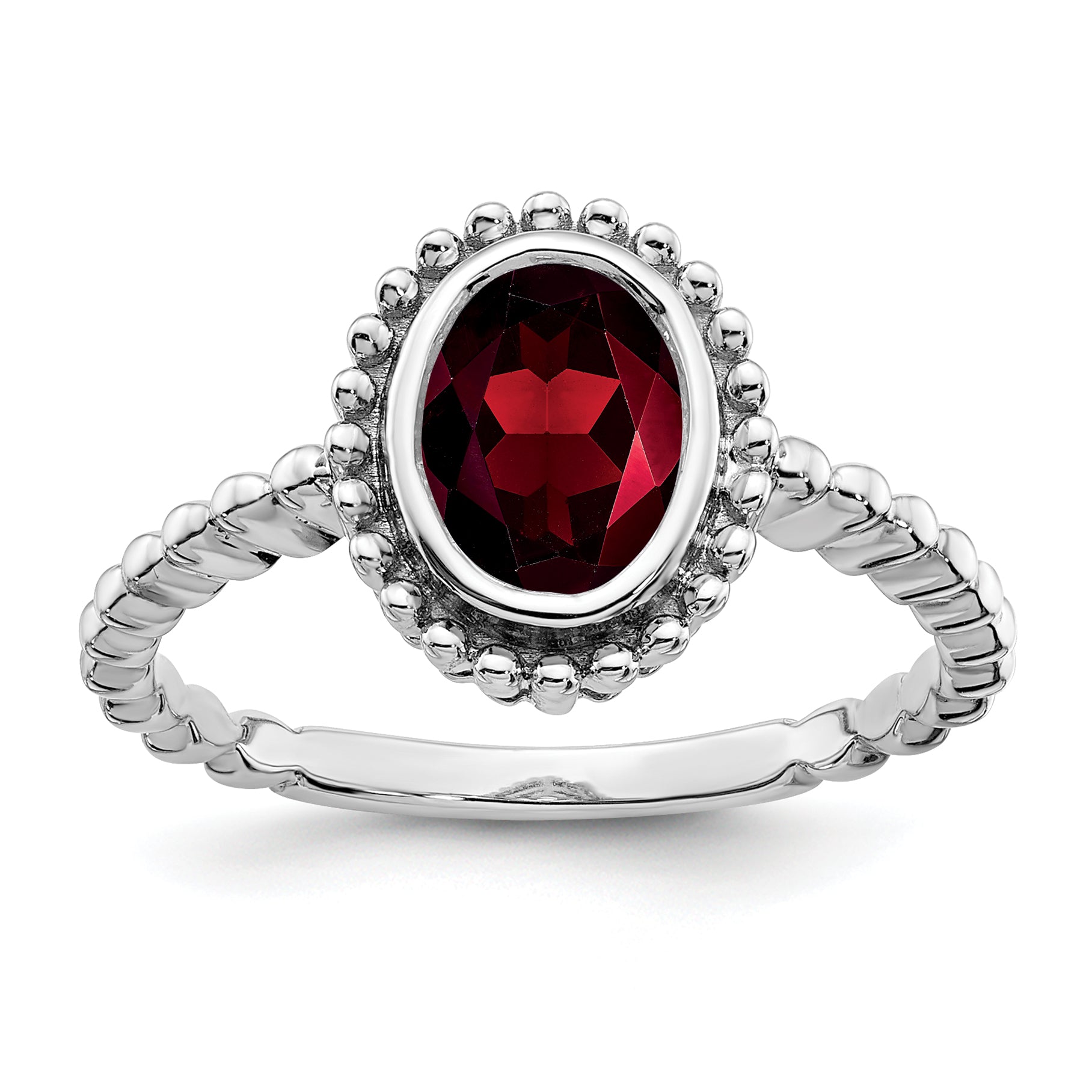 14k White Gold Oval Garnet Ring