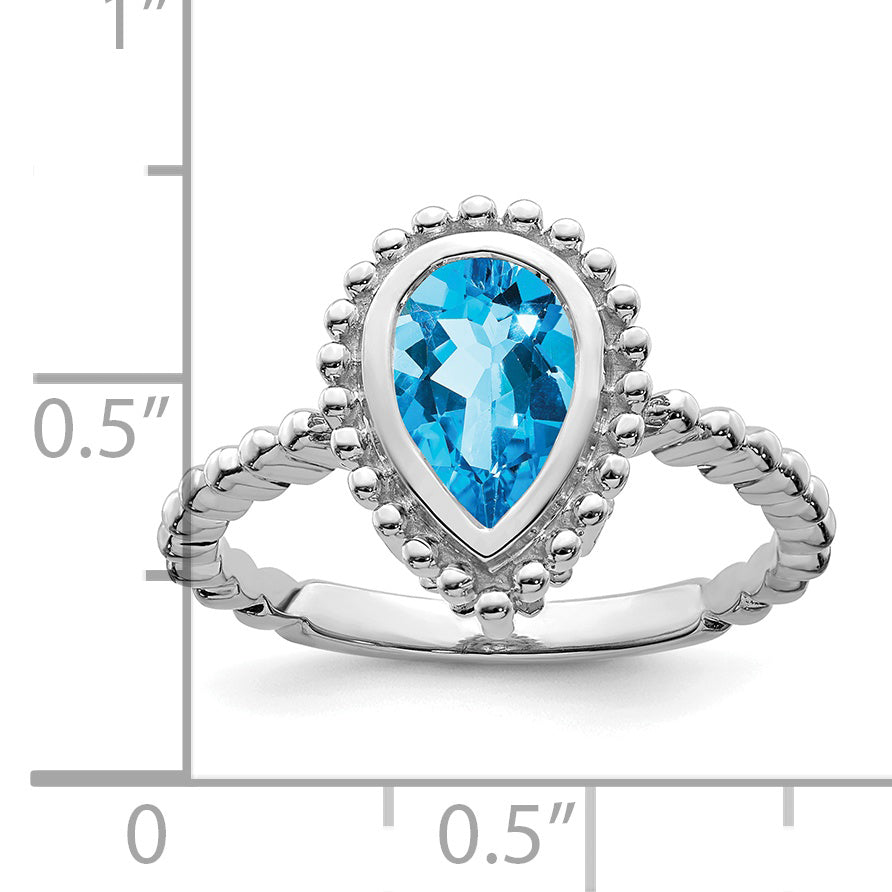 14k White Gold Pear Blue Topaz Ring