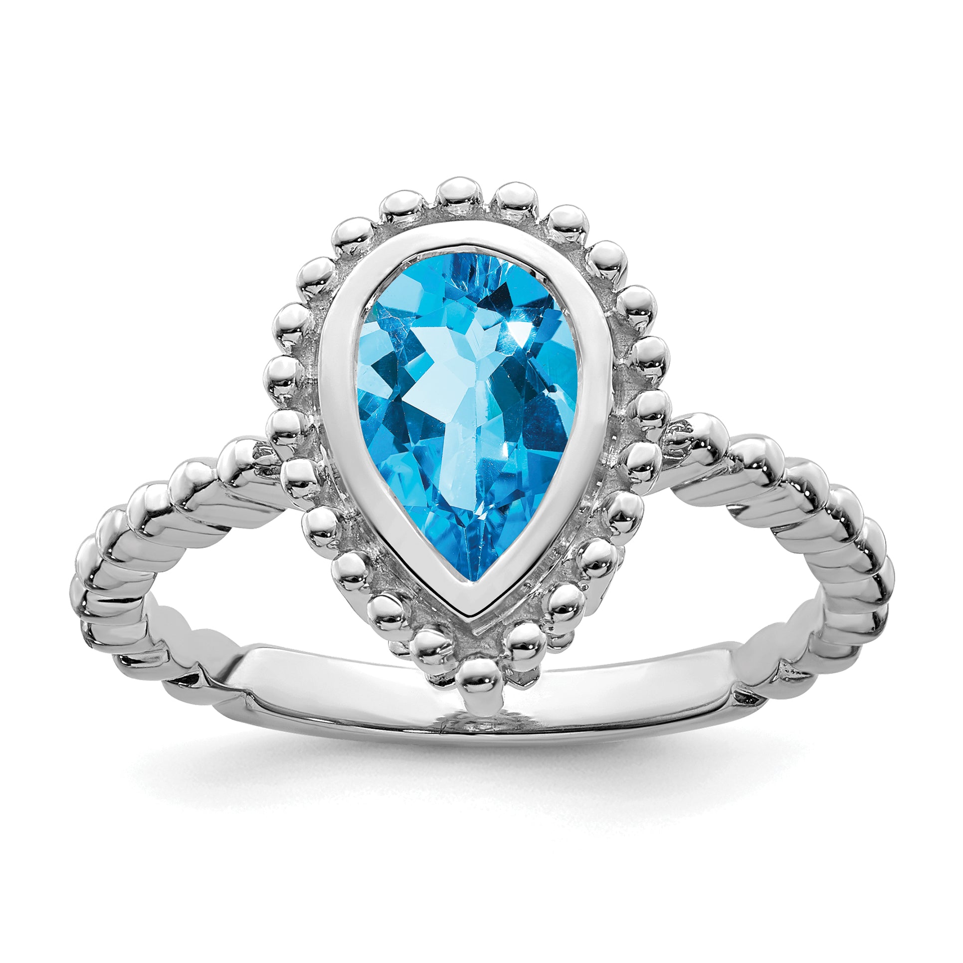 14k White Gold Pear Blue Topaz Ring