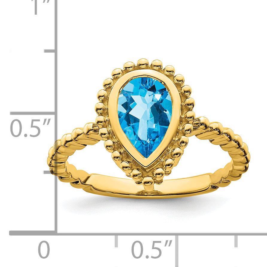 14k Pear Blue Topaz Ring