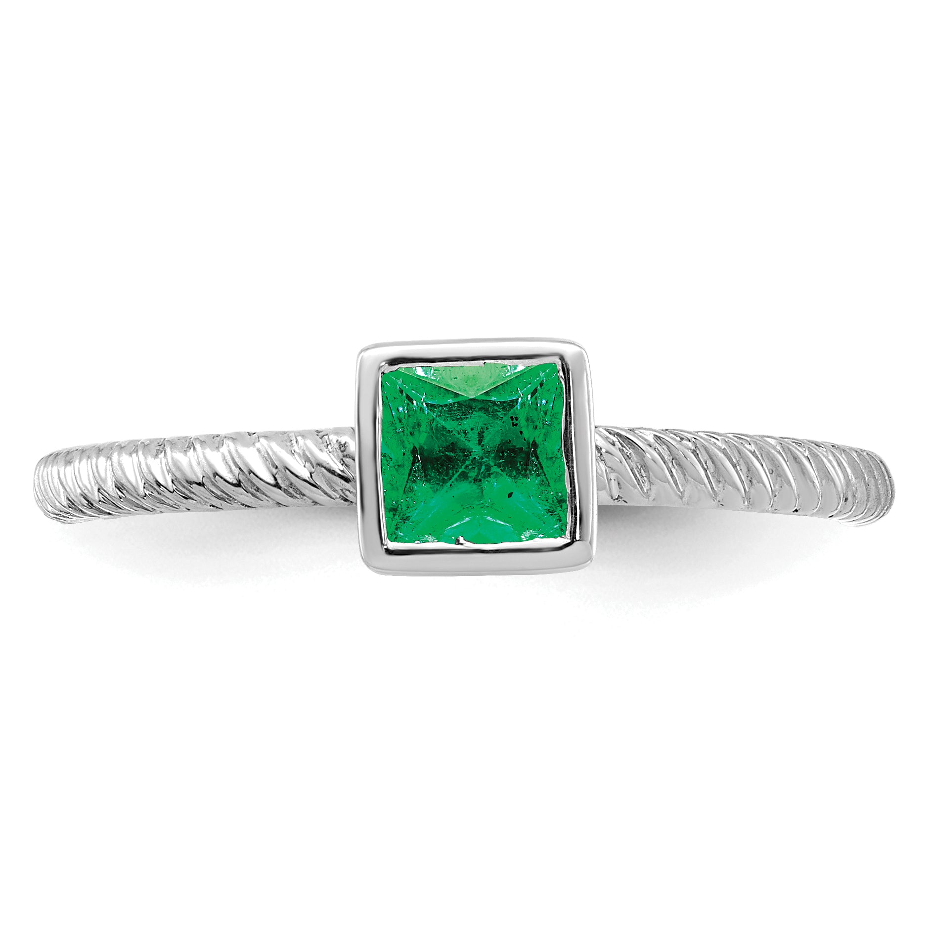 14k White Gold Square Bezel Emerald Ring