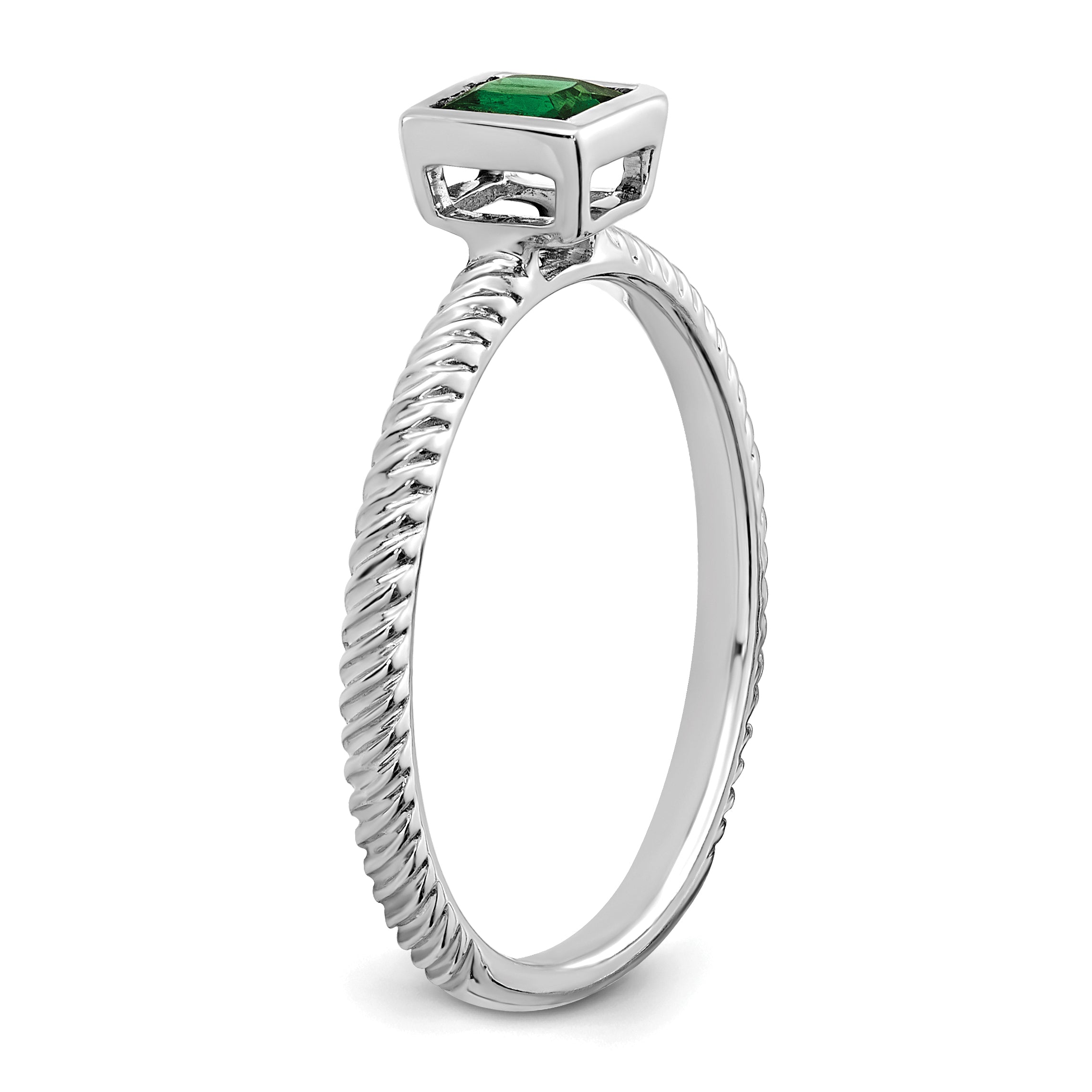 14k White Gold Square Bezel Emerald Ring