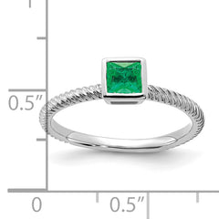 14k White Gold Square Bezel Emerald Ring