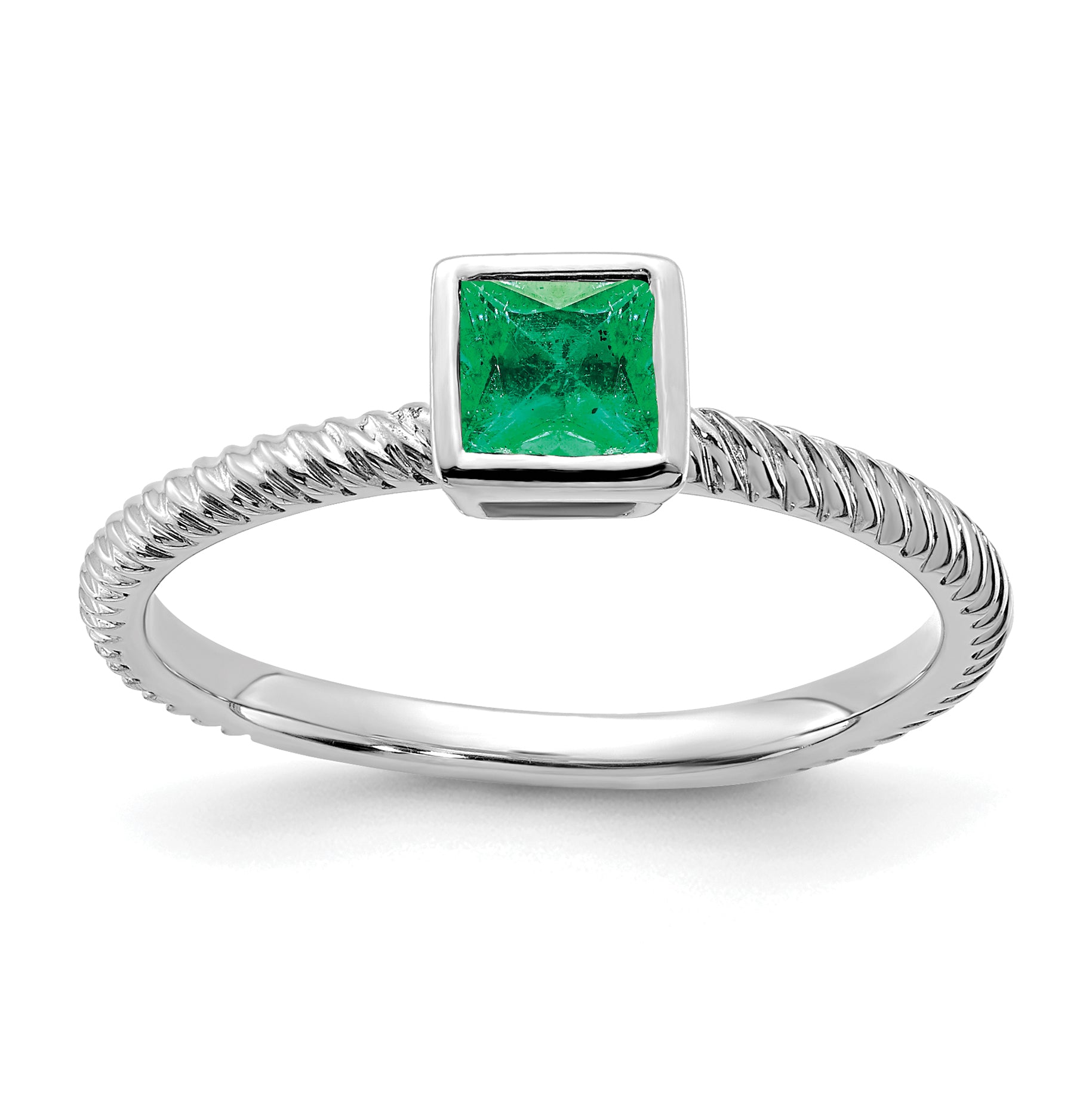 14k White Gold Square Bezel Emerald Ring