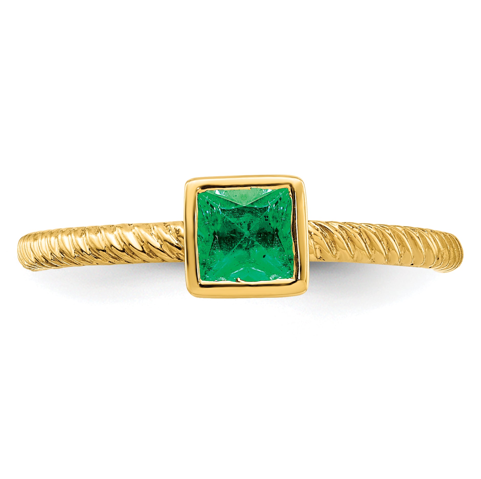 14k Square Bezel Emerald Ring